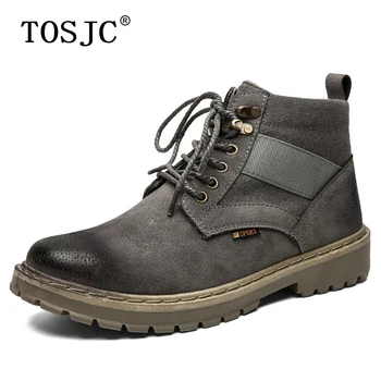

TOSJC New Mens Casual Ankle Boots Outdoor Tooling Boots for Male Autumn Retro Non-slip Cowboy Boots Man Tough Lace-up Work Boots