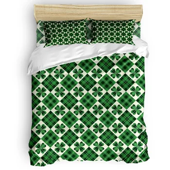 

Traditional Scottish Plaid Clover Printing Custom Bedding Set 3D Digital Printing Christmas Bedding Set US KING QUEEN