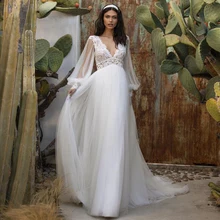 Puff Sleeve Lace Strapless Wedding Dresses with Fluffy Tulle Floor-Length Dress Simple White Bridal Gowns 2022 свадебное платье