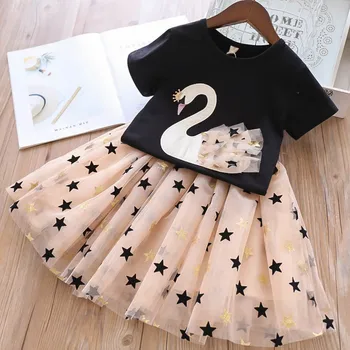 

Kids 2Pcs Swan Dresses Outfits For Birthday Party Baby Girl Clothes Princess Cartoon Swan Dress 2020 New Children Clothing Sets