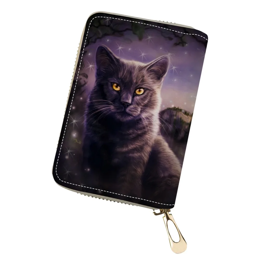 HaoYun PU Leather Business Card Holder Fantasy Cats Pattern Girls Money Purse Bag Cartoon Animal Design Girls Mini Cluth Wallets