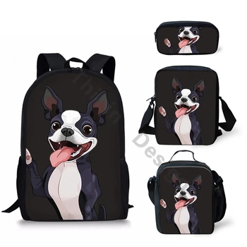 

THIKIN Lovely Cartoon Dogs Pattern Schoolbags Teenager School Backpack Girls Boys Book Bags Set/4Pcs with Funny Animals Print