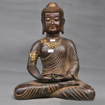 

wedding decoration Tibet Buddhism purple bronze 24k gold Sakyamuni Amitabha Tathagata Buddha statue