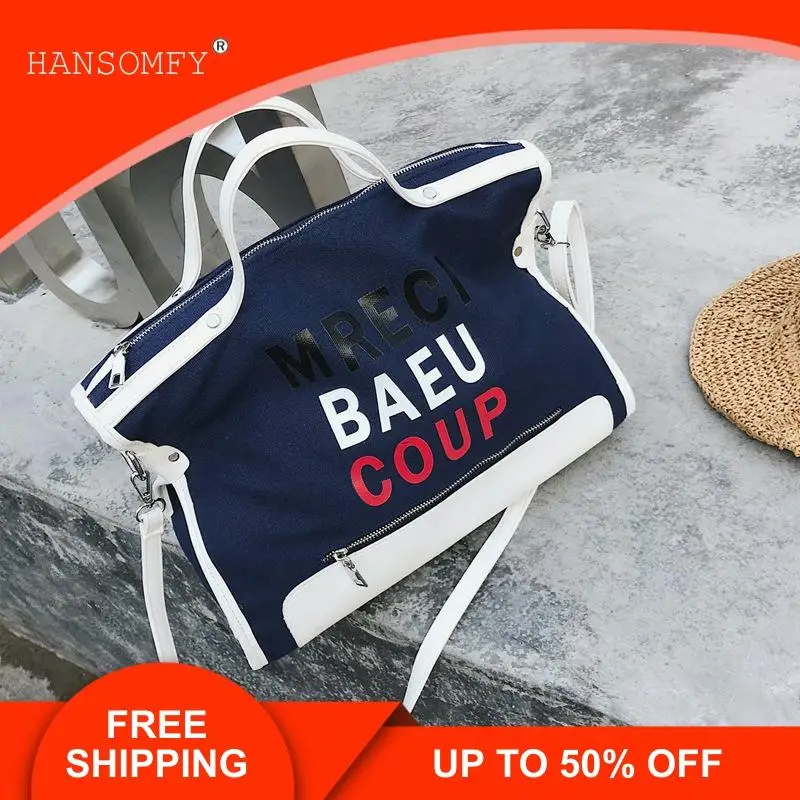 

2020 Summer New Style Canvas Bag Fashion WOMEN'S Bag Contrast Color Lettered Shoulder Bag Style Handbag Casual Shoulder Big Bag
