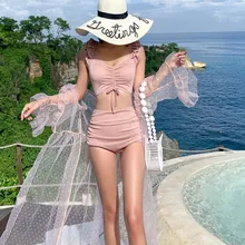 Купальный костюм женский танкини Женская одежда для плавания для подростков купальник пуш-ап бикини+ накидка купальная одежда плюс размер раздельное бикини