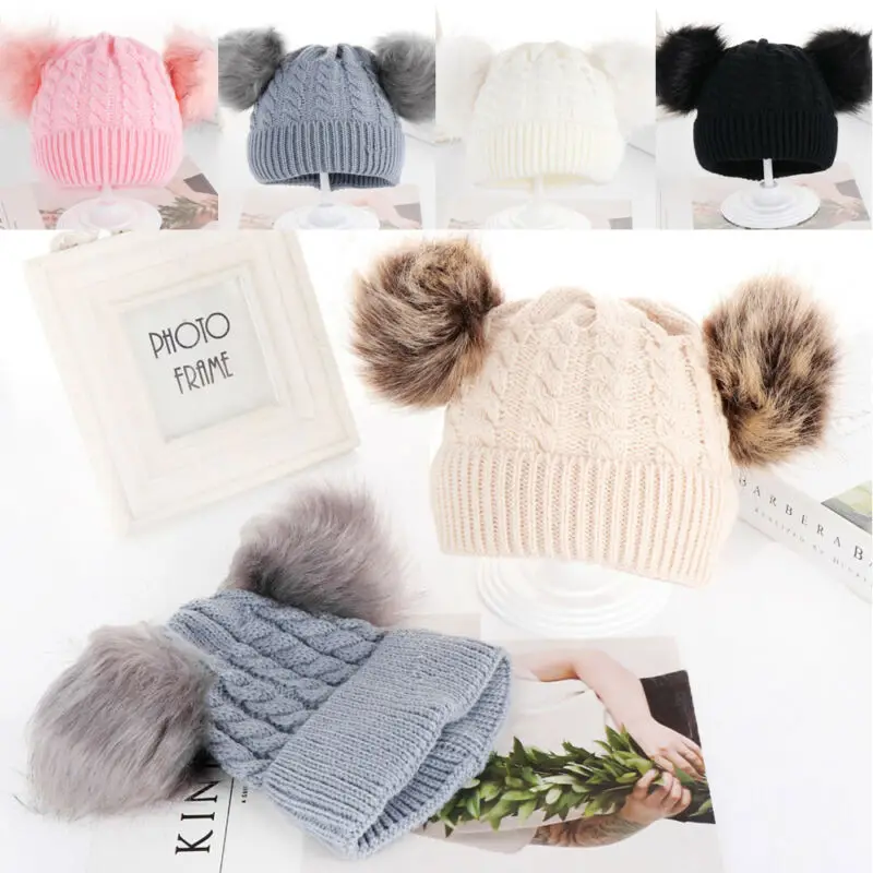 Autumn Winter Children's Hat Knitted Cap Crochet Beanies Outdoor Warm Woolly Solid Color Kids Hats Christmas Caps | Детская одежда