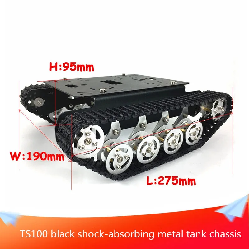 Black TS100 Shock-absorbing Metal RC Robot Tank Chassis Kit Mobile Platform for Arduino Uno R3 Raspberry Pie DIY Toy Parts