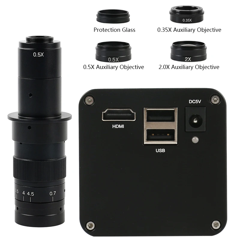 FHD 1080P SONY IMX290 Autofocus Measuring Video Microscope Camera + 180X C Mount Lens + 0.5x 1x 0.35x 2.0x Barlow objective lens