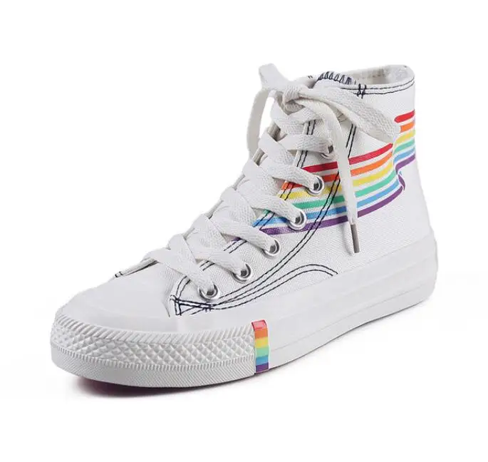 

Designer new rainbow high canvas girl heart color bottom female casual generous canvas shoes women platform sneakers shoes
