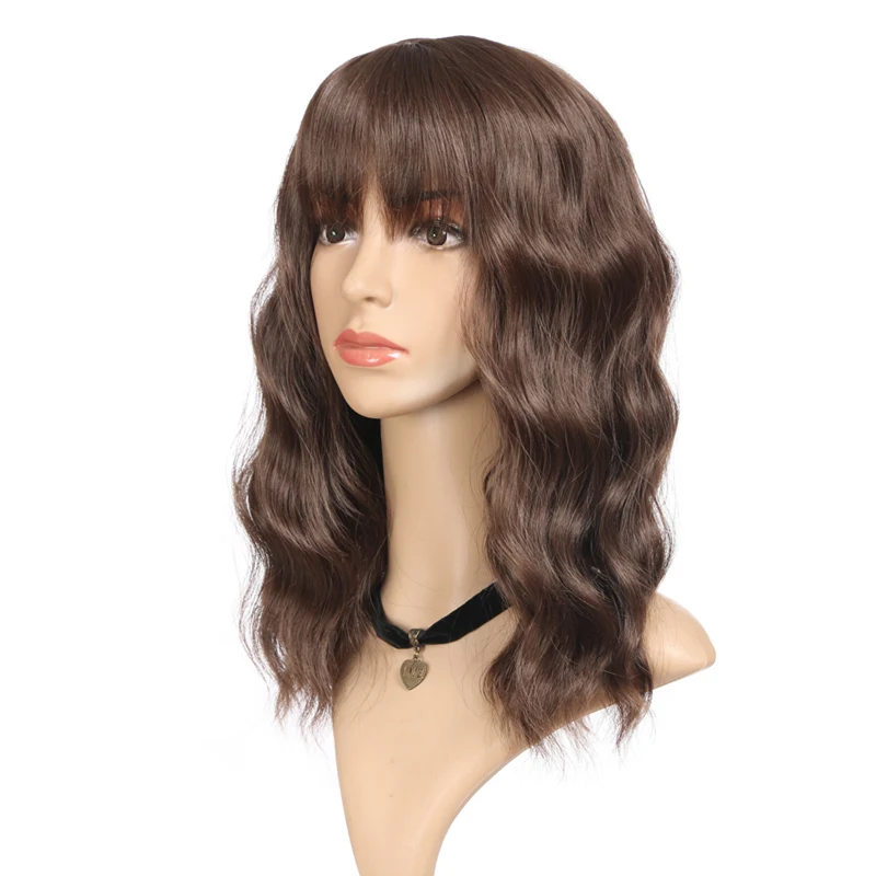 VICWIG Women's 16Inch Cosplay Wig With Bangs  Pink  Blue Golden Purple Brown Gray Curly  Hair Heat-resistant Synthetic Hair