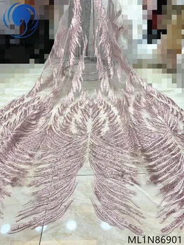 

Beautifical nigerian lace fabrics for dress 2019 New exquisite net lace embroidery sequins fabric for women dresses ML1N869