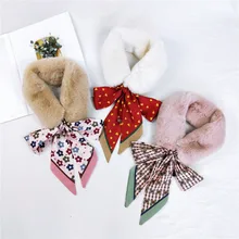 2021 New Fall Winter Elegant White Black Faux Rabbit Fur Collar Scarf Neck Women Heart Polka Dot Foral Animal Printed Scarves