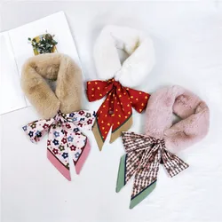2021 New Fall Winter Elegant White Black Faux Rabbit Fur Collar Scarf Neck Women Heart Polka Dot Foral Animal Printed Scarves
