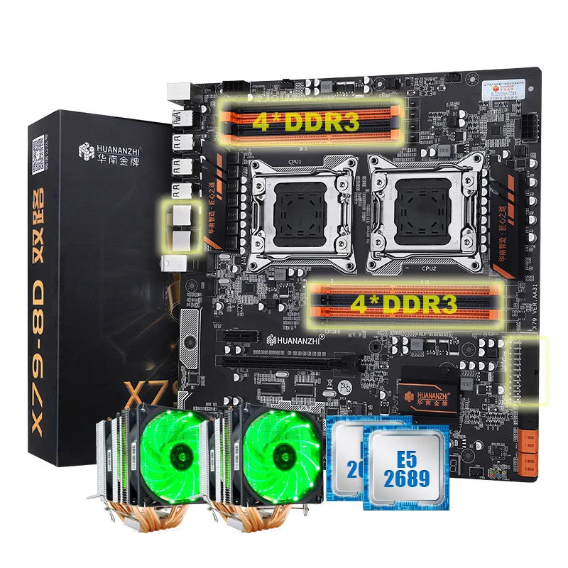 #^Special Price HUANANZHI X79-8D motherboard bundle discount dual X79 motherboard with M.2 slot dual CPU Intel Xeon E5 2689 with 6 tubes coolers