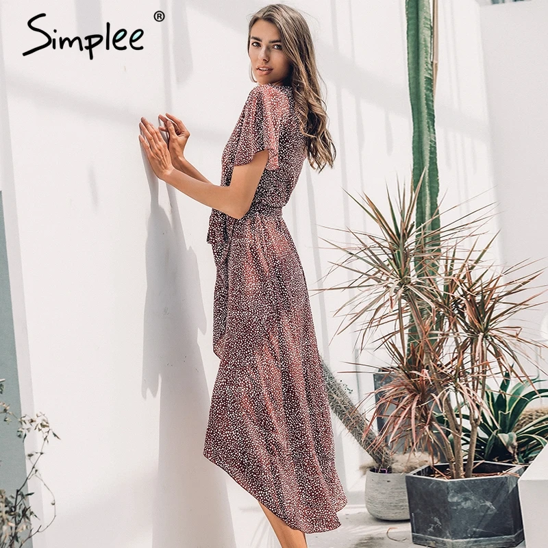 Женское длинное леопардовое платье Simplee 2019 летнее зеленое пляжное с запахом