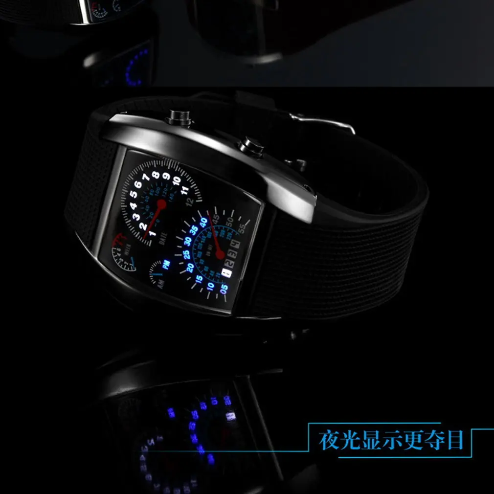 Unisex Car Speed Meter Dial LED Wrist Watch Flash LED Sports RPM Blue White Men Gift 5