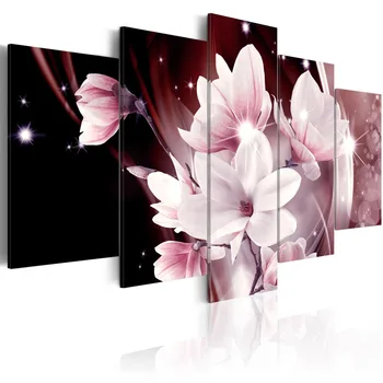 

Embroidery Diamond Picture Modern Home Decor 5 Pcs Painting Pink Magnolia Flower Full Round Drill Cross Stitch Gift Wall Sticker