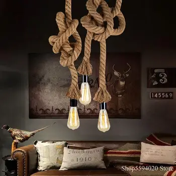 

Vintage Hemp Rope Pendant Light Loft Creative Industrial Pendant Lamp for Restaurant Hemp Rope Hanging Lamp Loft Decor Hanglamp