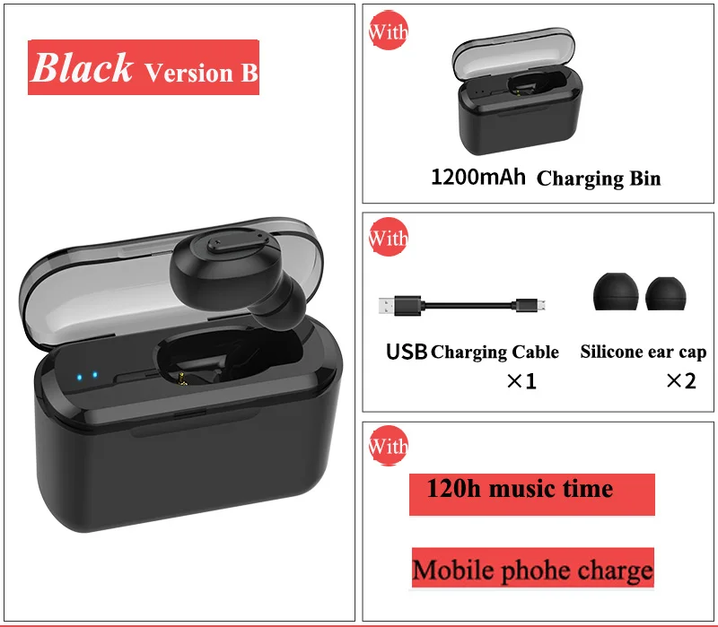 single ear Black Tws беспроводные Bluetooth наушники 5,0 TWS 3D стерео Bluetooth гарнитуры мини-наушники с зарядным устройством - Цвет: single ear Black