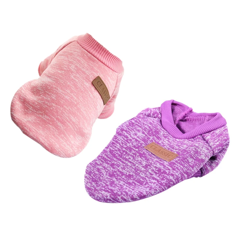 Top-2Pcs, Классическая зимняя теплая одежда для собак, куртка для щенков, кошек, Модный мягкий свитер, одежда для чихуахуа, ёрки, XS, фиолетовый и розовый цвета