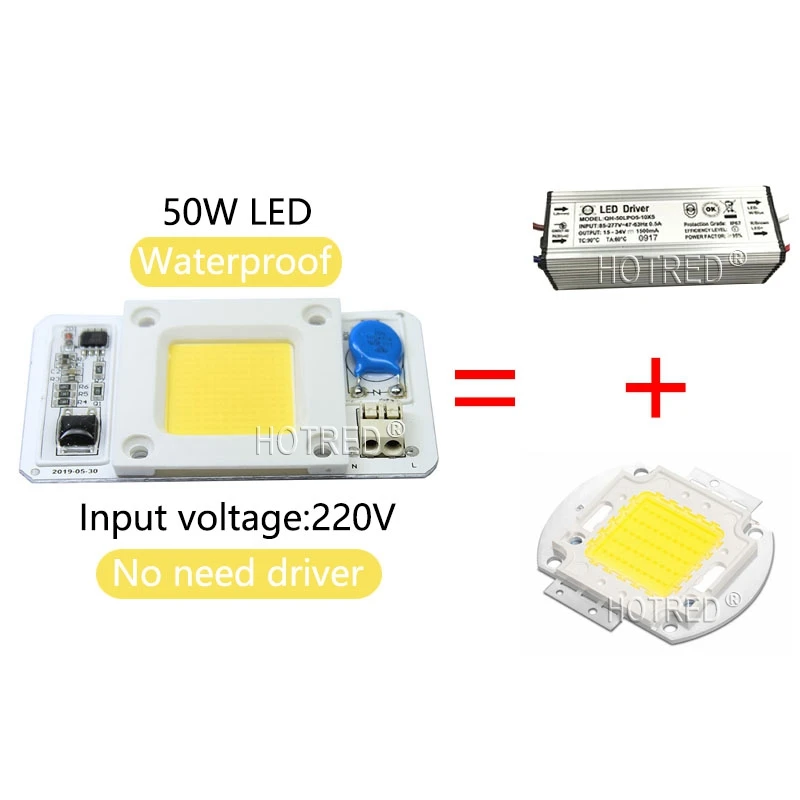 Светодиодный 50 Вт COB лампа-чип AC110V 220V интегрированный умный IC драйвер холодный теплый белый красный зеленый синий желтый розовый полный спектральное освещение DIY