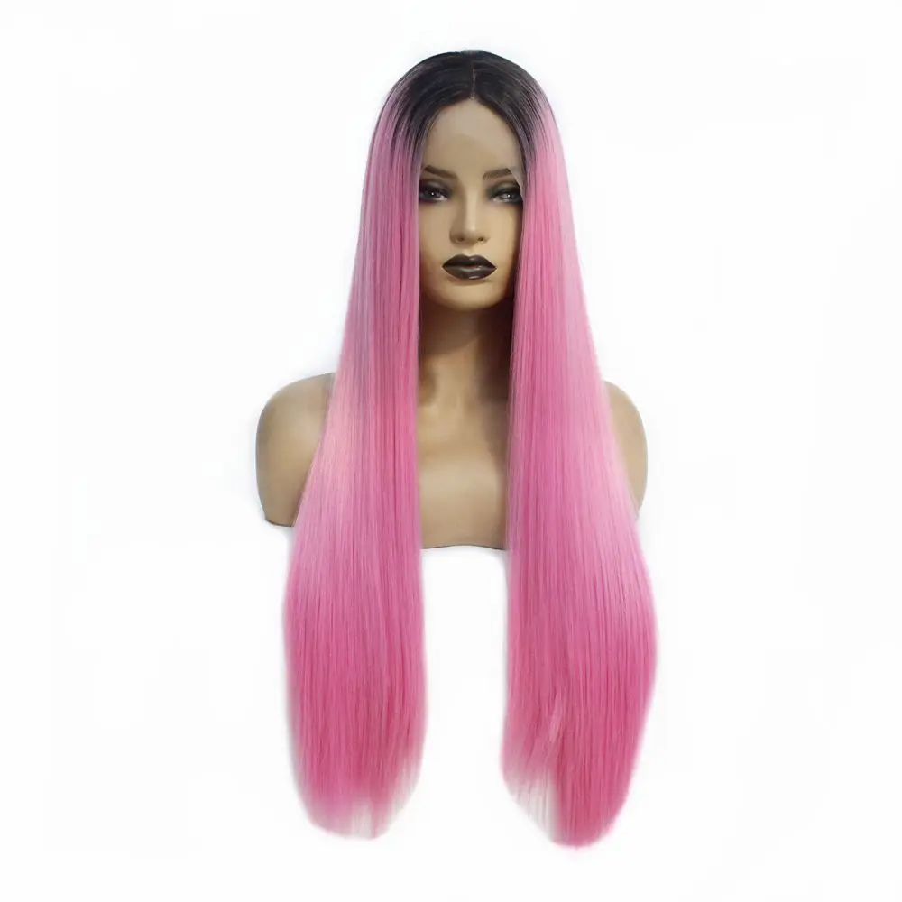 Two Tones Long Silky Straight Ombre Purple Hair Glueless Lace Wig Heat Resistant Synthetic Lace Front Wigs for Black Women