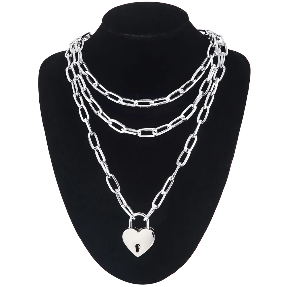 per Regalo di Compleanno Regalo di San Valentino Y Blocco Ciondolo Collana,2 Pezzi Collana con Catena a Chiave Punk,Collana con Pendente a Forma di Lucchetto