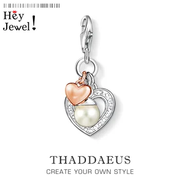 

2020 Simple 925 Sterling Silver Hearts & Pearl Pendant Charm Fashion Women Lovely Valentine Gift Fit Statement Necklace Jewelry