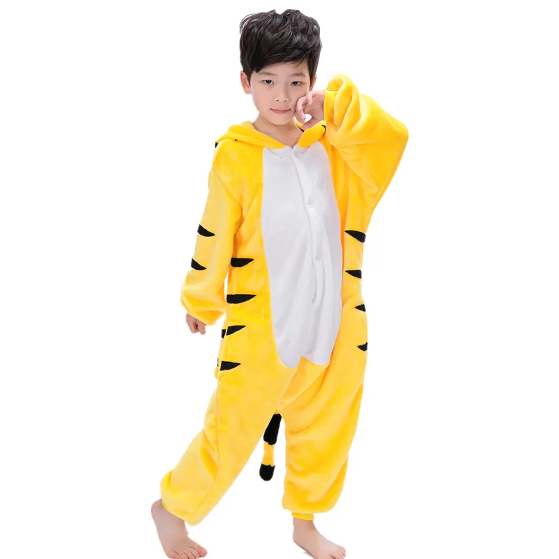 Yellow tiger Костюм единорога Детские пижамы, Детская Пижама, цельная Пижама с героями мультфильмов, унисекс, пижамы Kigurumi, Unicornio pijama infantil - Color: Yellow tiger