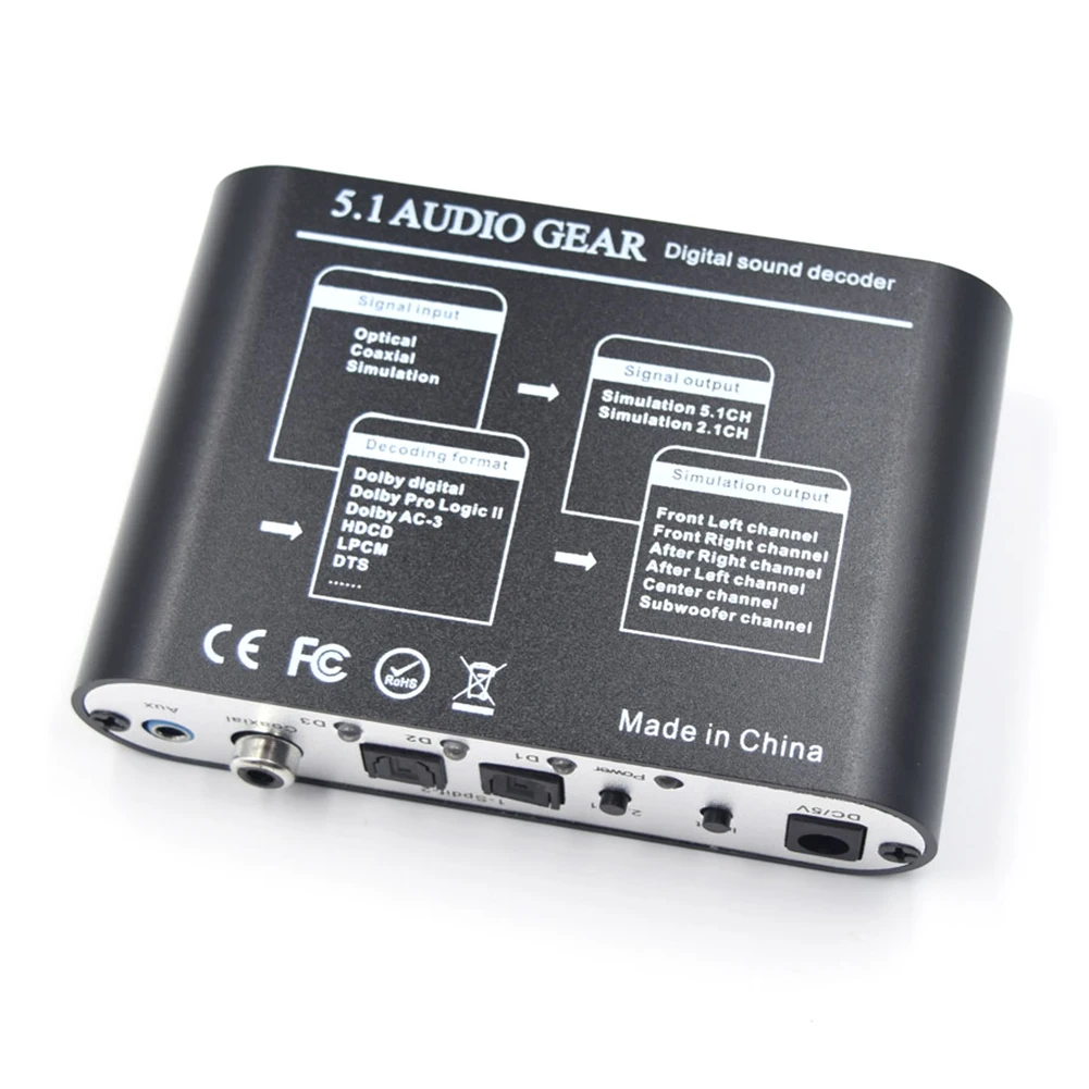  5.1 Audio Gear Digital Sound Audio Decoder Digital To Analog Audio Decoder DAC Optical Coaxial USB 