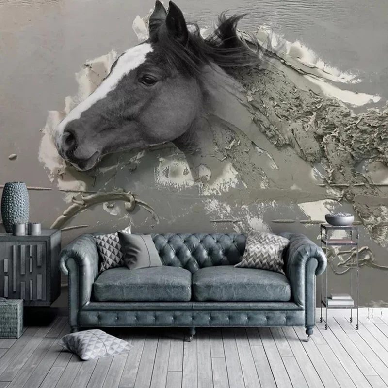 

Drop Shipping Custom Mural Wallpaper Non-woven 3D Embossed Abstract Horse Art Wall Painting Background Photo Wall Paper 3D