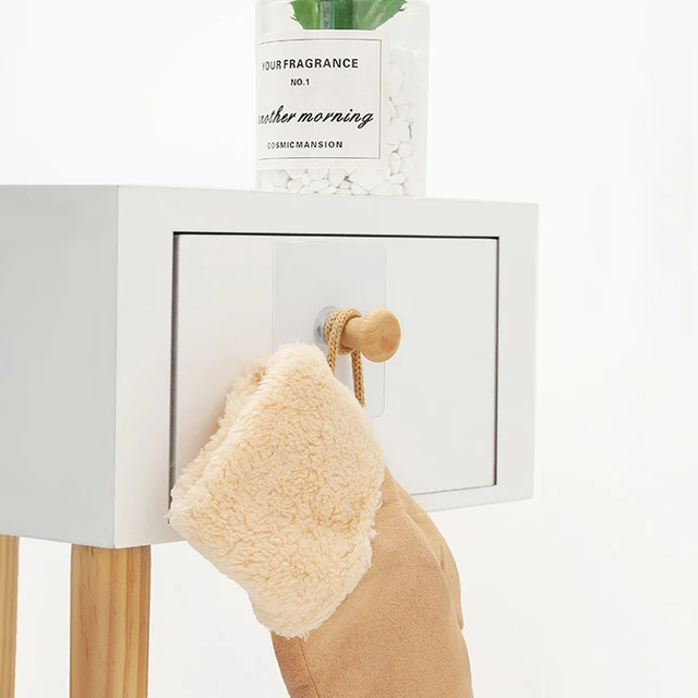 4Db Fából Készült Kampók Otthoni Univerzális Horog Az Ajtó Ruhák Mögött Lógó Tartó Önapadító Szilárd Fa Tároló Állvány - Image 4