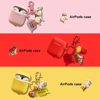 

Cartoon Dog Key Ring Case Cover For Apple Airpods Earphone Cases Soft Silicone Bluetooth Headphone Bag Air Pods Lanyard