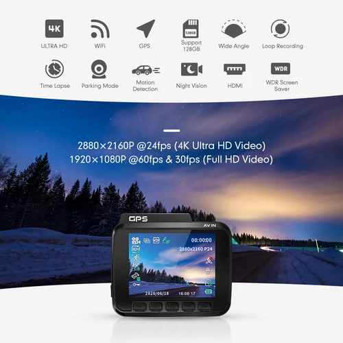 AZDOME GS63H 듀얼 렌즈 자동차 대시 캠, 녹화 카메라, 나이트 비전 DVR, WDR 내장, 와이파이 GPS, G센서 모션 감지, 4K UHD 2