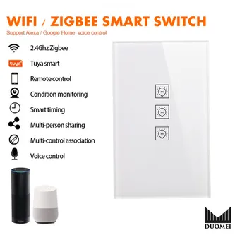 

EU US standard 3 Gang Wifi/Zigbee Smart Light Switch Glass Touch Panel Voice Control Wireless Wall Remote Alexa Google Home