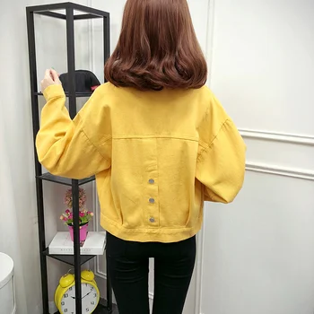 

Women Denim Jackets Candy Color 2020 Spring Autumn Streetwear Loose Coat For Women Coat Cowboy Short Tops Back Button Decor