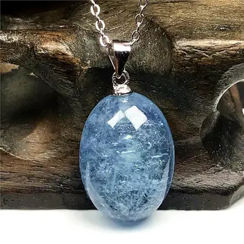 

Natural Blue Aquamarine Pendant Necklace For Woman Man Ocean Crystal 17x13x7mm Oval Beads Stone 925 Silver Chains Jewelry AAAAA