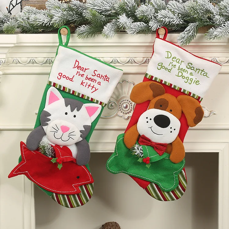 Новые Симпатичные кошки и собаки Navidad чулки с рождественской елкой украшения Подарочная сумка Рождественский Декор для детей конфеты подарочные сумки