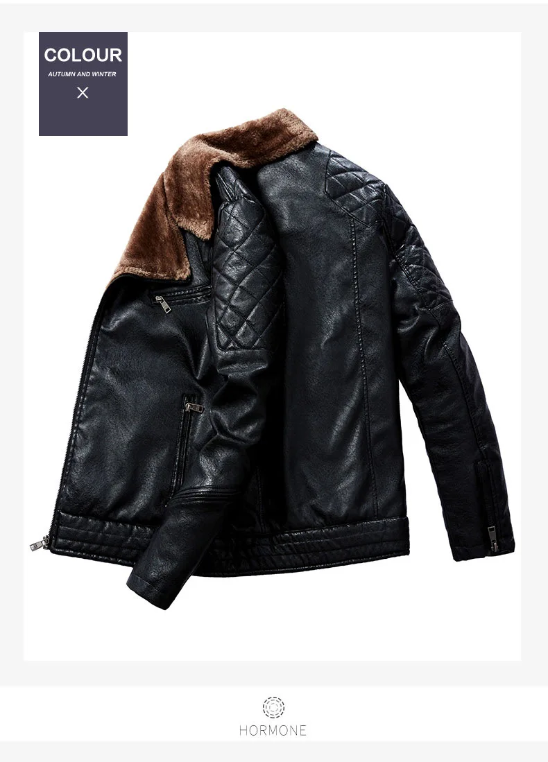 Pu Leather Coat Winter Men Leather Jacket Vintage Motorcycle 2021 Fur Lined Lapel Outwear Faux Leather Fashion Warm Mens Jackets genuine leather jacket mens