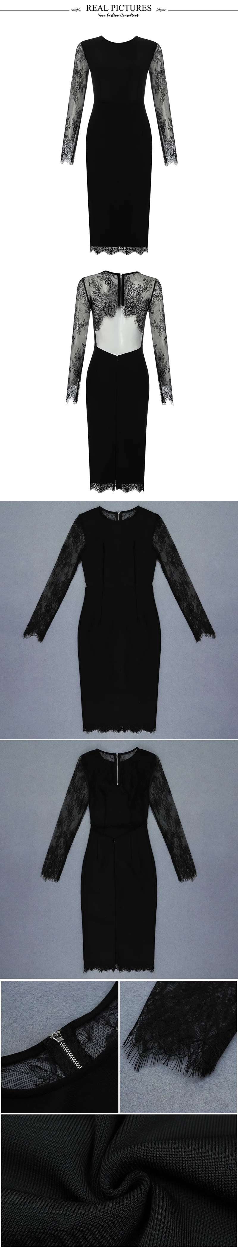 VC Новое модное кружевное лоскутное сексуальное дизайнерское с открытой спиной с длинными рукавами и круглым вырезом праздничное платье-повязка знаменитости