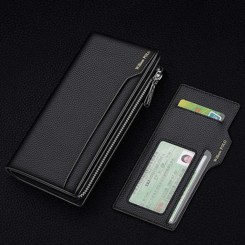 WILLIAMPOLO Long Wallet Men Clutch Bag With Strap Leather Men's Phone Credit Card Luxury Removable Card Holder Walet PL191469 4