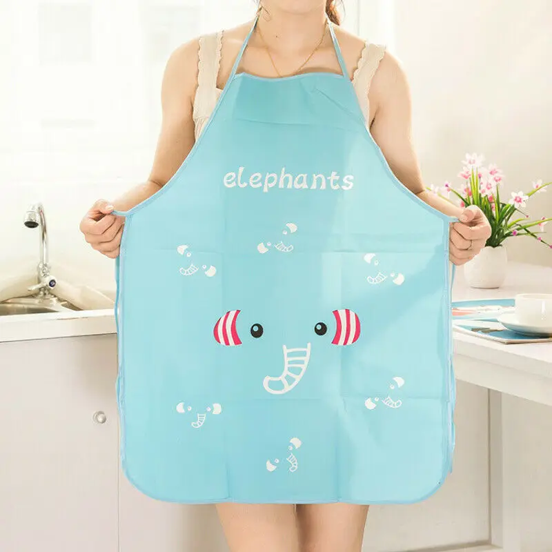Women Cute Cartoon Apron Waterproof PVC Bibs Apron Kitchen Restaurant Cooking Bib Aprons Lady Girl OilProof Transparent Apron