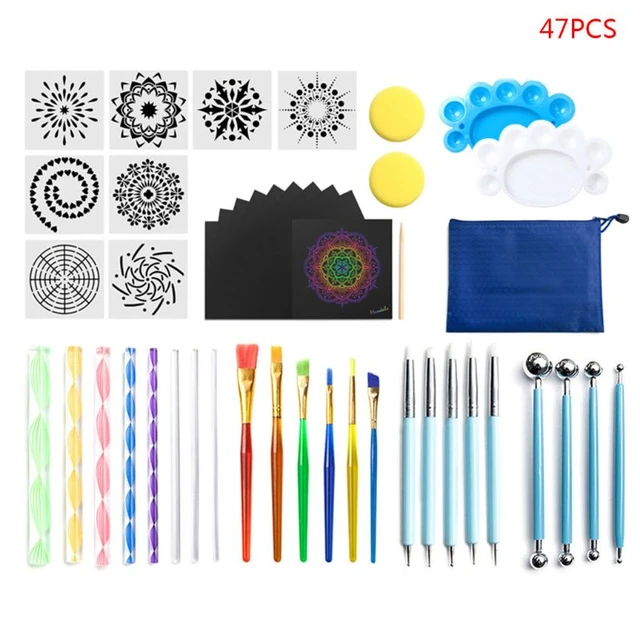 38pcs/set Mandala Dotting Tools for Rock Painting Mandala Art Tool Include  Acrylic Rods& Dotting Pen&Stencil&Paint Tray&Brushes