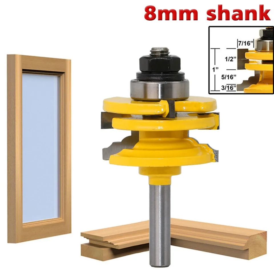 

1Pc 8mm Shank Milling Cutter Woodwork Glass Door Rail Stile Reversible Router Bit Wood Cutting Tool Woodworking Router Bits Tool
