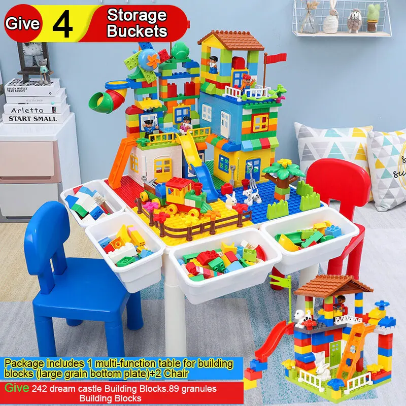 

Chairs Table for Building Blocks Combination Give 242 Dream Castle Building Blocks 89 Granules Building Blocks 4 Storage Buckets