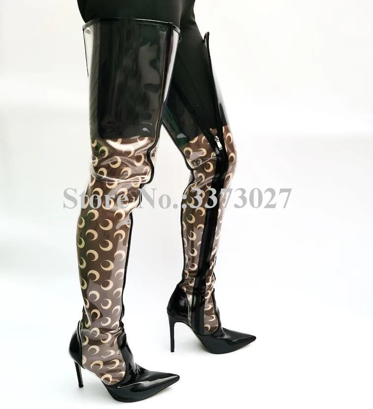 

New PVC Thigh High Long Boots Women Sexy Stiletto Heel Transparent Over the Knee Boots Lady Fashion Banquet Shoes Dropship