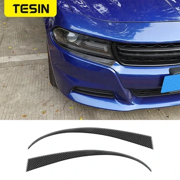 

Exterior Soft carbon fiber Car Front Head Light Lamp Headlight Eyebrow Trim Decorative Strip For Dodge charger 2015+ Accessories