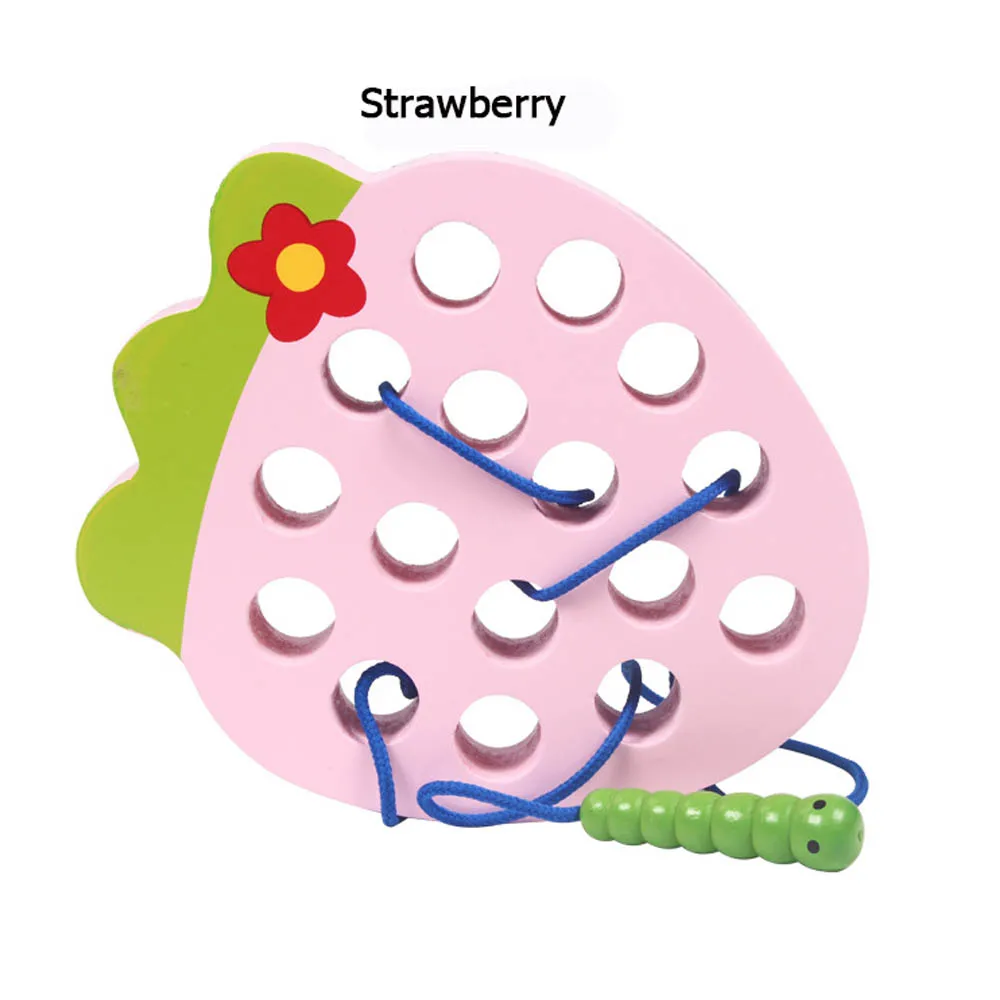 Червь едят яблоко игра дети Монтессори обучающая игрушка резьба деревянная форма раннего обучения познание интеллект детская математическая игрушка - Цвет: Strawberry