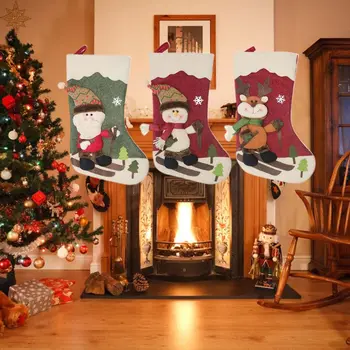 

Christmas Christmas Stockings for Family Sets of 3, Large Plush Character 3D Reindeer Santa Claus Snowman Snowflake Design Bags,