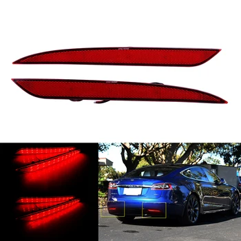 2x Red Lens LED paraurti posteriore riflettore fanale di arresto del freno posteriore per Tesla Model S 2012-up